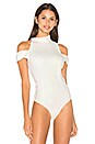 view 2 of 5 Asymmetric High Neck Ring Detail Sleeve Bodysuit in White