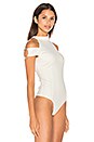 view 3 of 5 Asymmetric High Neck Ring Detail Sleeve Bodysuit in White