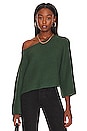 view 1 of 4 Jaide Off the Shoulder Crop Sweater in Dark Green