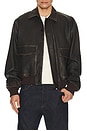 view 1 of 5 Distressed Leather Bomber Jacket in Brown