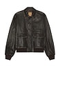 view 4 of 5 Distressed Leather Bomber Jacket in Brown