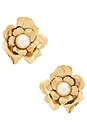 view 1 of 2 Jasmine Floral Pearl Button Earrings in Gold