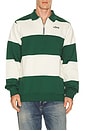 view 2 of 5 Block Stripe Zip Rugby in White & Green