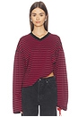 view 1 of 4 Bloom V Long Sleeve Top in Cherry Ink Stripe
