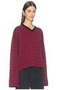 view 2 of 4 Bloom V Long Sleeve Top in Cherry Ink Stripe