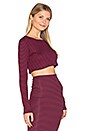 view 2 of 4 Striped Long Sleeve Crop Top in Maroon
