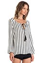 view 3 of 5 Long Sleeve Peasant Top in Black & White Stripe