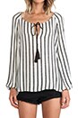 view 5 of 5 Long Sleeve Peasant Top in Black & White Stripe