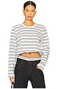 view 1 of 4 Multi Striped Long Sleeve Boyfriend Tee in Ivory Multi