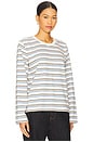 view 2 of 4 Multi Striped Long Sleeve Boyfriend Tee in Ivory Multi