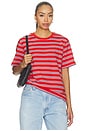 view 1 of 5 Striped Oversized Boyfriend Tee in Burn Red