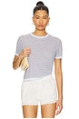 view 1 of 4 Stripe Linen Short Sleeve Tee in Cream, Navy & Cornflower