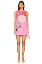 view 1 of 4 Yvonne Applique Floral Mini Dress in Peony Print In Fuchsia