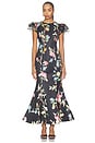 view 1 of 4 Sofia Embellished Puff Sleeve Maxi Dress in Lemon Vine Print In Ebony