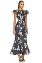view 2 of 4 Sofia Embellished Puff Sleeve Maxi Dress in Lemon Vine Print In Ebony