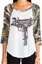 view 4 of 4 Drew Love Gun Baseball Raglan in White/Camo