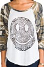 view 4 of 5 Drew Diamond Happyface Baseball Raglan in White/Camo in White & Camo