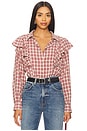 view 1 of 5 Dru Ruffle Front Blouse in Mulberry Plaid