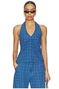 view 1 of 5 Cora Plaid Halter in Vintage Blue Plaid