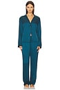 view 1 of 3 Washable Silk Piped Long Sleeve Pant Set in Piquant Teal & Lazing Navy
