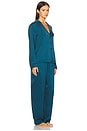 view 2 of 3 Washable Silk Piped Long Sleeve Pant Set in Piquant Teal & Lazing Navy