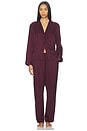 view 1 of 4 Washable Silk Striped Jacquard Long Sleeve Pant Set in Vintage Merlot