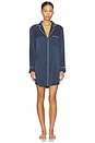 view 1 of 3 Washable Silk Piped Sleep Shirt Dress in Deep Blue & Tranquil White