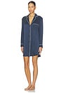 view 2 of 3 Washable Silk Piped Sleep Shirt Dress in Deep Blue & Tranquil White