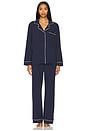 view 1 of 3 Slumberknit Essential Button Down Pant Set in Deep Blue & Swan White