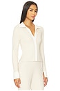 view 2 of 5 Cozy Cotton Silk Ribbed Button Up in Calm Tan & Sincere White