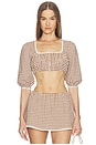 view 1 of 5 Ann Gingham Top in Brown & White