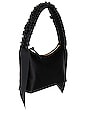 view 3 of 4 Evelyn Ruffle Handle Baguette Bag in Black Satin