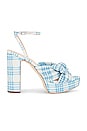 view 1 of 5 Pleated Platform Sandal in Blue & Cream Plaid