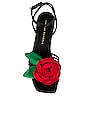 view 4 of 5 Rey Flower Sandal in Black, Red, & Emerald Satin