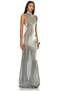 view 2 of 3 Metallic Organza Halter Open Back Gown in Steel