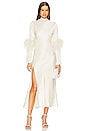 view 1 of 3 Doubleface Satin Draped Neck Bias Dress W Ostrich in Cream