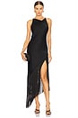 view 1 of 4 Satin Cowl Neck Fringe Dress in Black