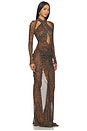 view 2 of 3 Printed Mesh Halter Ruched Gown in Leopard