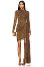 view 1 of 4 Snake Lace High Neck Cape Dress in Brown