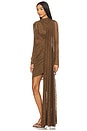 view 3 of 4 Snake Lace High Neck Cape Dress in Brown