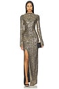 view 1 of 4 Metallic Snake Ruched Gown in Pale Gold