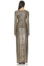 view 3 of 4 Metallic Snake Ruched Gown in Pale Gold