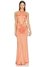 view 1 of 3 Sleeveless Halter Ruched Gown in Dune