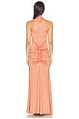 view 3 of 3 Sleeveless Halter Ruched Gown in Dune
