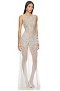 view 2 of 4 Mosaic Crystal Embroidery Sleeveless Boatneck Gown in Silver