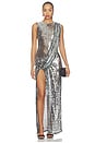view 1 of 4 Mesh Sequin Sleeveless Gown With Sash in Black
