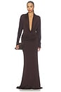 view 1 of 3 Printed Jersey Dolman Cowl Neck Gown in Chocolate