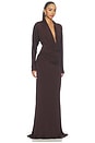 view 2 of 3 Printed Jersey Dolman Cowl Neck Gown in Chocolate