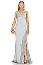 view 1 of 4 Halter Cowl Neck Gown in Dove