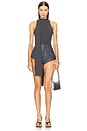 view 5 of 6 Stretch Faux Leather Mini Short in Grey Blue